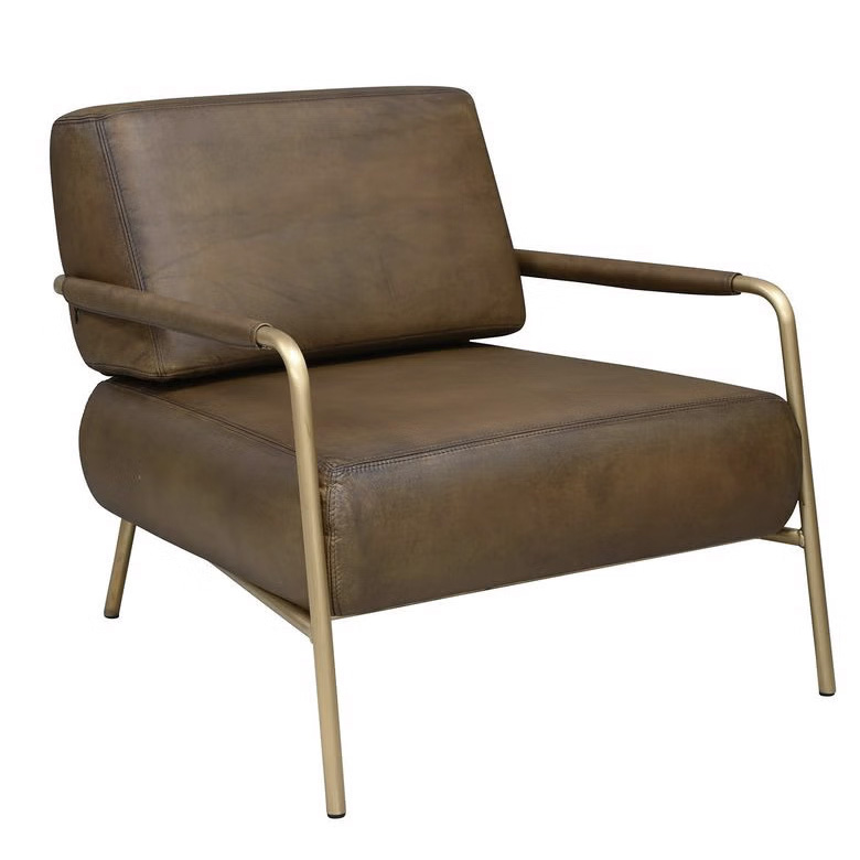 Pure Sinclair Leather Occasional Chair With Metal Frame - Matt Light Olive